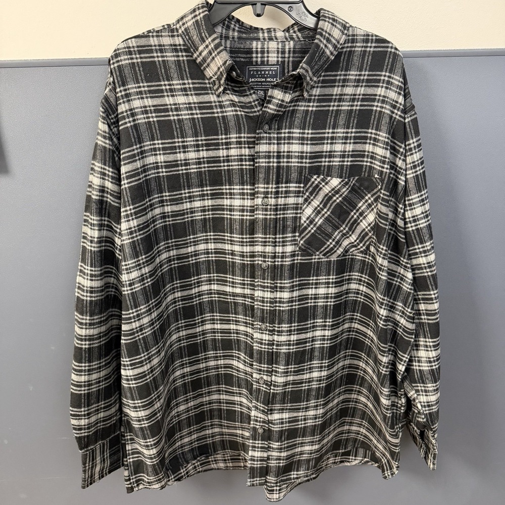 Jackson Hole Flannel Shirt Men's XXL‎ Plaid Black  Button Long Sleeve Pocket NWT